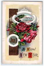 Olympia Washington WA Postcard New Year Roses Flowers Jan 1 Embossed 1913 Posted picture