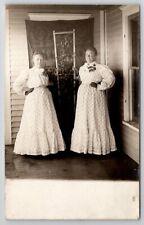 RPPC Two Fabulous Old Women Edwardian Polka Dot Dresses And Plant Postcard R30 picture