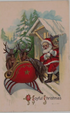 Santa Claus with Sled~Reindeer~Antique ~Embossed~Christmas Postcard~h823 picture