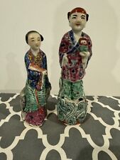 Antique Pair Famille Rose Enamel Porcelain Figurines Chinese Republic Era picture