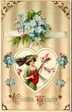 VALENTINE THOUGHTS - UNSIGNED SCHMUCKER - LOVELY LADY - EMBOSSED 1912 POSTCARD picture