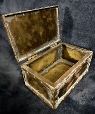 Arts & Crafts Hand Forged Riveted Brass Storage Box C-1900s 4”x8.25” 5.6Lbs picture