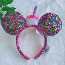 US Disney Parks Happy Birthday Cupcake Cake Sequined Minnie Mickey Ears Headband picture
