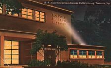 Postcard VA Roanoke Night at Roanoke Public Library Linen Vintage PC a6129 picture