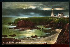 Older Cape Foulweather Light House Night Oregon Historic Vintage Postcard picture