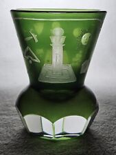 19th C. Green Firing Glass Glass With Fine Copper Wheel Engraved Masonic Symbols picture