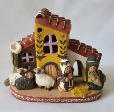 Vintage Peruvian Terra Cotta Pottery Folk Art Christmas Nativity Tealight Holder picture