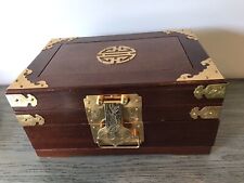 Vintage Chinese Rosewood Jewelry Box Hongmu Brass Embossed Accents picture