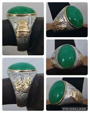 Vintage 10K White Gold Jade Ring with Yellow Gold Motif - Size 9 (11.96 grams) picture