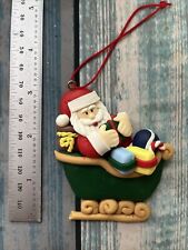Vintage Polymer Clay Dough Santa Sleigh Ornament picture