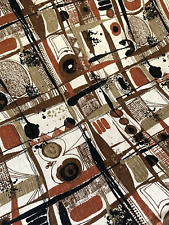 NEW Vintage 1950s 60s MCM ABSTRACT Interior FABRIC Rust Brown Black Beige 2 Yrds picture