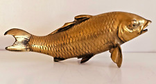 Koi Fish Carp Statue Vintage Large Heavy Brass 10” Sculpture  1980s Patina picture