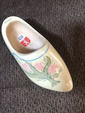 Dutch Handcarved/Handpainted Holland Wooden Clogs Shoe w/three Pink Flower Tulip picture