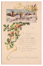 Vintage Christmas Greetings Postcard c1924 Outdoor Scene Holly Divided Back picture