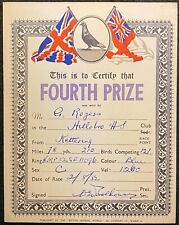 1952 ***PIGEON RACE*** KETTERING, ENGLAND (FOURTH PRIZE) CERTIFICATE+
