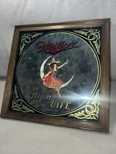 VINTAGE MILLER HIGH LIFE GIRL ON MOON FRAMED MIRROR 14” by 14”  picture