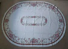 Vintage Oval Tablecloth White Pink Floral Retro Made In Brazil Large Cotton Mix picture