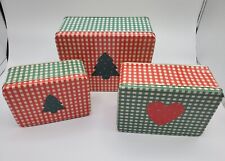 VTG Hallmark 1989 Holiday Christmas Nesting Tin Boxes Red Green Checkered New picture