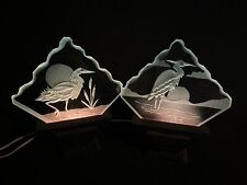 pair art deco intaglio glass lighted art glass panels lamps Artist Signed Birds picture