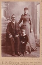 Vtg Cabinet Card Photo - Family Portrait 1890s - K. Graves Photog East Troy WI picture