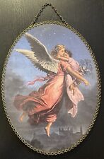 Vintage Oval Chain Framed Guardian Angel W/Child Wall Decor picture