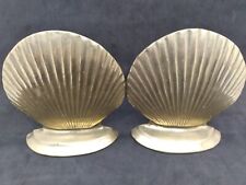 Vtg Pair Solid Brass Clam Seashell nautical Hollywood regency style Bookends picture