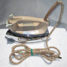 Vintage General Electric Steam Iron 16F66  Retro Metal Chrome Tan USA Made picture