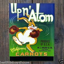 Vintage Original Upn' Atom CARROTS Vegetable Carrot Crate Box Label 1950s NOS picture