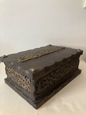 vintage Primitive Hand carved Hinged Lid Sears wooden box Made In Spain picture