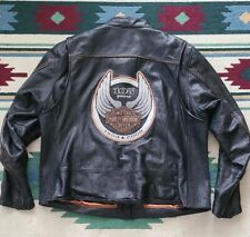 Authentic Harley Davidson 105 YEARS Black Leather Riding Jacket Women sz LARGE picture