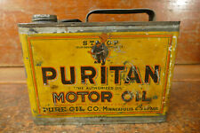RARE 1920s Puritan Motor Oil Half Gallon Metal Oil Can Pure Oil Co Minneapolis picture