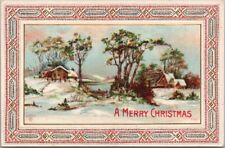 c1910s MERRY CHRISTMAS Embossed Greetings Postcard Winter Scene / House & Mill picture