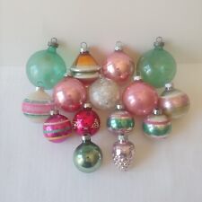 Vintage Christmas Glass Ball Ornaments Stencil Acorn Striped Lot of 15 picture