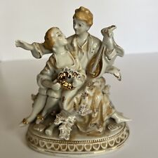 50s HINODE Japan Porcelain Gold Accents COLONIAL COUPLE w Mandolin 7