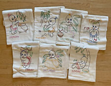 Vtg Embroidered Flour Sack Day of Week Dish Towels Island Baby Palm Trees DOW 7 picture