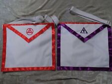 Dual Chapter Council York Rites Triple Tau Cloth Apron Masonic Purple Red NEW picture