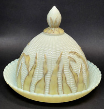 Libbey EAPG MAIZE Corn COVERED BUTTER DISH Antique Libbey Glass Co. Cheese Plate picture