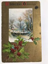 1910 Christmas Greetings Bridge River Trees Divided Back Postcard picture