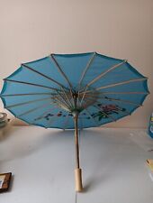 22 In. Open Blue Floral Japanese Parasol picture