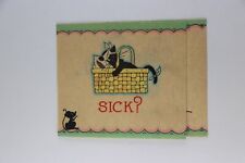 Vintage Cute Cat/Kitten Sick Get Well Soon Greeting Card c.1940's picture