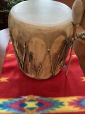 AWESOME LARGE NATIVE AMERICAN  RAWHIDE DOUBLE SIDED LOG DRUM, POWWOW DANCE FIND picture
