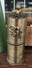 Vintage Stylebuilt Metal Canister Hair Spray Cover Brushed Gold Rose Pattern picture
