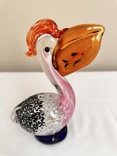 Murano Style Hand Blown Glass Pelican Figurine  w/Fish In Mouth Art  7” picture