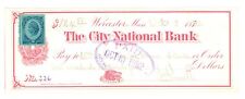 Oct 9, 1882 The City National Bank, Worcester, Massachusetts Check picture