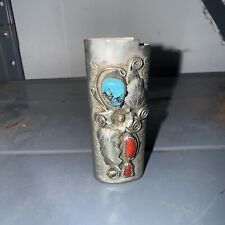 Vintage Navajo Sterling Silver Coral and Turquoise Standard Lighter Cover picture