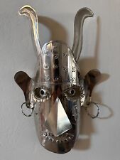 Vtg Mexican Tin Devil Demon Mask Folk Art Hanging Big Eyelashes Earrings 15 1/2