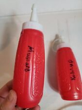 Lot Of 2 Vintage Dauce Dispensers Plastic Squeeze Bottles Red Picnic Table  picture
