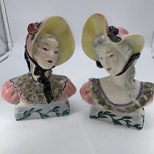 Pair Vtg Goldscheider Everlast Fine China Ladies In Bonnets Bust Figurine Marked picture