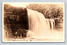 c1930 RPPC Scenic View of Men Under Tahquamenon Falls Newberry MI Postcard picture