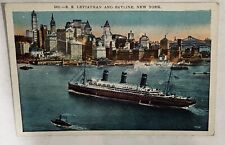 SS Leviathan & New York City Skyline, Antique Vintage Postcard PM 1928 picture